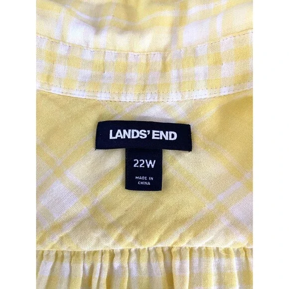 Lands End Cotton Gauze Shirt Yellow Plaid Gingham Lightweight Coastal 22W - Picture 11 of 13